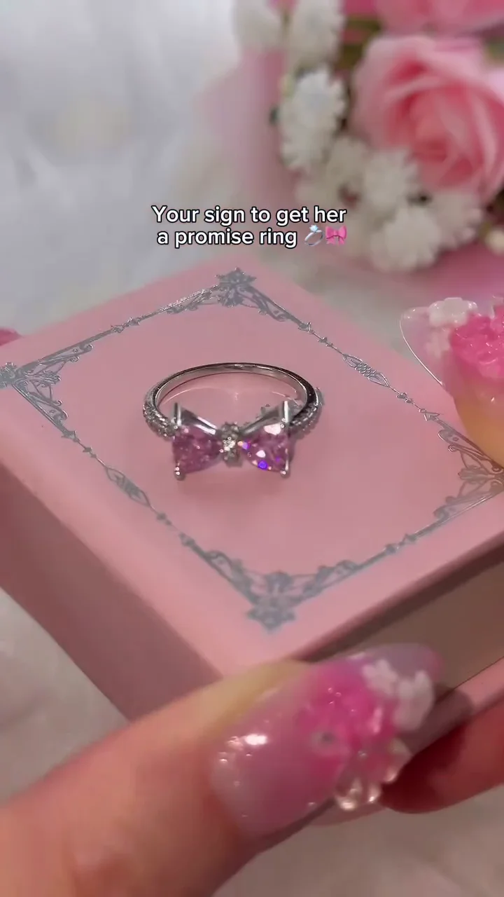 Romantic Pink Bow Crystal Promise Ring