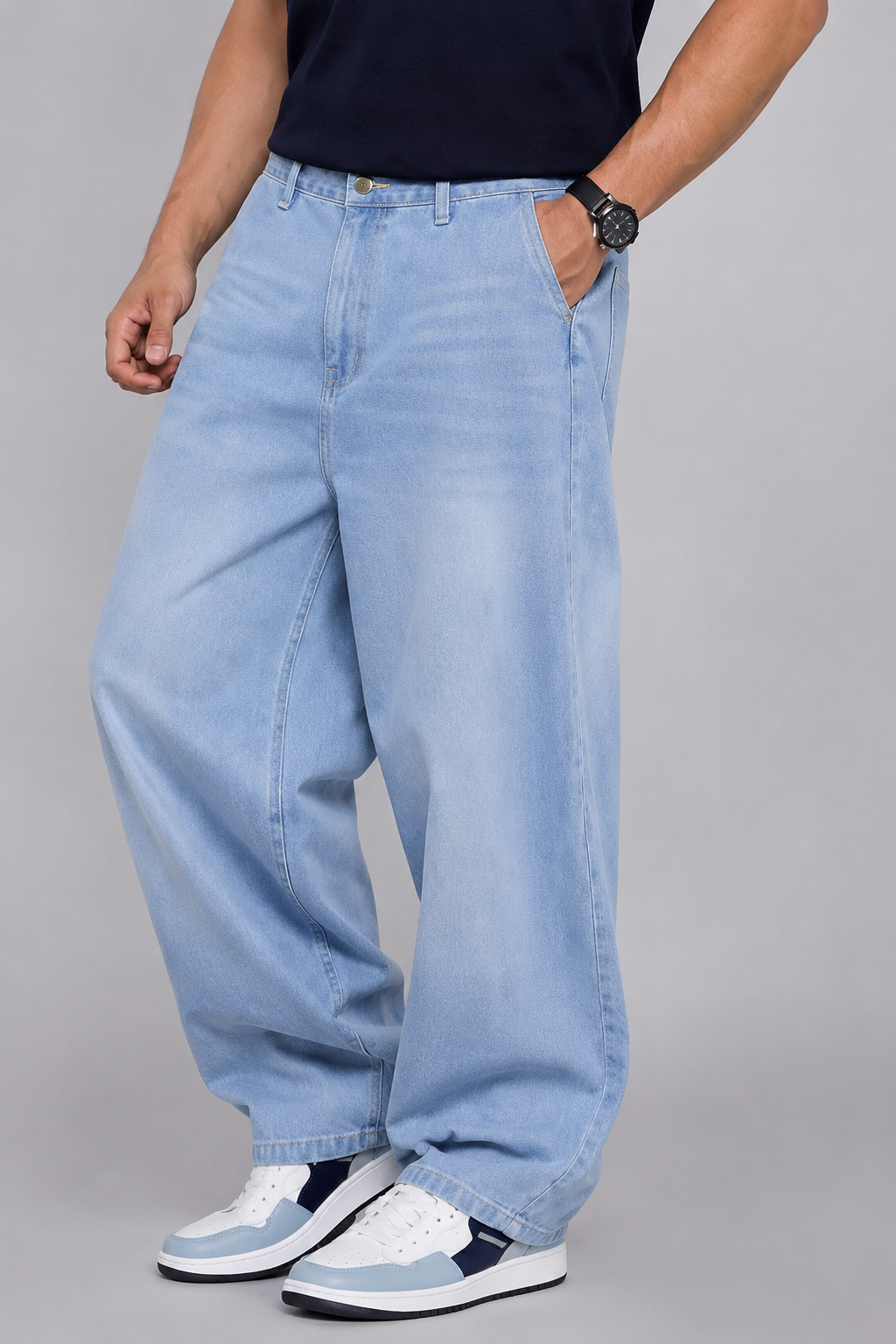 Men's Light Blue Wide-Leg Jeans